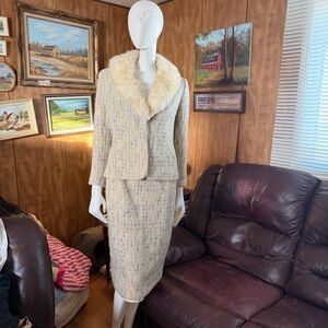 Vintage Elegant Tweed Skirt Suit